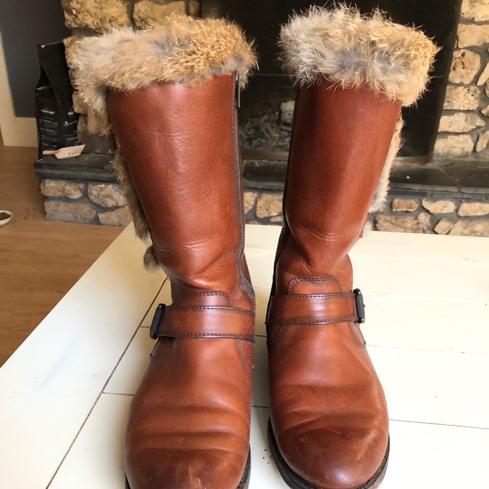 Frye Jamie Rabbit Fur Moto Boot - Picture 2 of 6